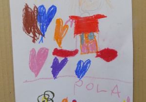 Portret pani Arlety narysowany przez dziecko.