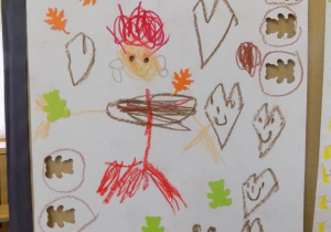 Portret pani Magdy narysowany przez dziecko.