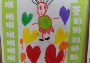 Portret pani Emilki narysowany przez dziecko.