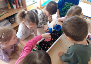 Dzieci podlewają cebulki